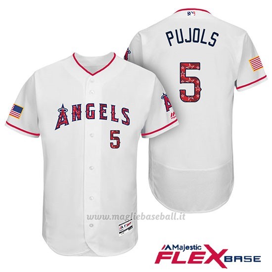 Maglia Baseball Uomo Los Angeles Angels 2017 Estrellas y Rayas Albert Pujols Bianco Flex Base